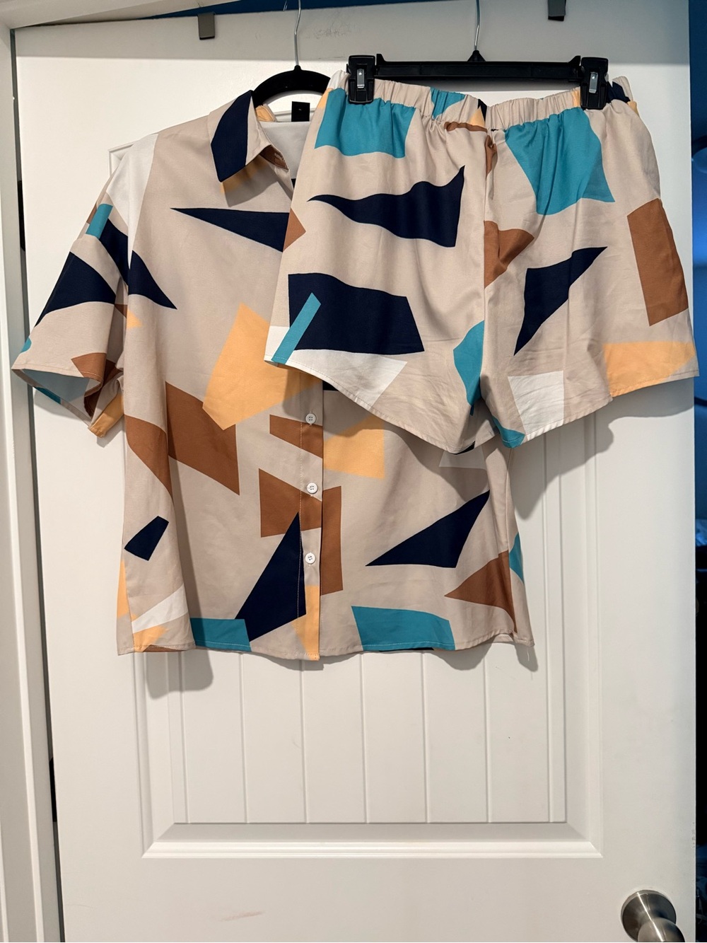 SHEIN Short-Sleeve Geometric Print Short Set